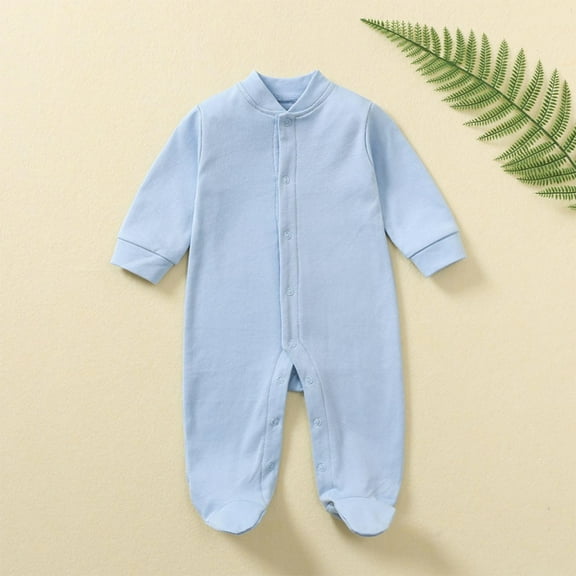 Toddler Jumpsuit - Long Sleeve Solid Color For Boys/Girls (Round Neck, Stretchy Cotton) Light Blue 9 Months