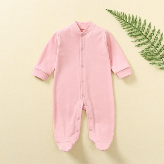 Toddler Jumpsuit - Long Sleeve Solid Color For Boys/Girls (Round Neck, Stretchy Cotton) Pink 6 Months