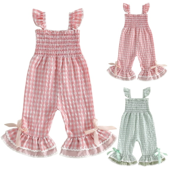 Toddler Jumpsuit Romper Toddler Girls Sleeveless Lattice Prints Tops Bottoms Jumpsuit Oneise Clothes Breathable Dailywear For Child