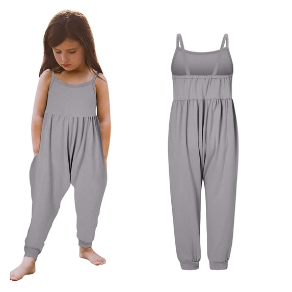 Toddler Jumpsuit Sleeveless Wide Leg Overalls Long Pants with Pockets Girls Rompers 1-2 Years