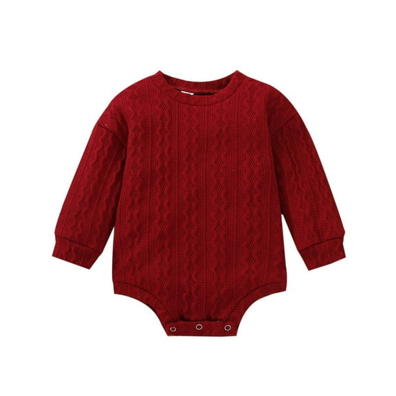 Toddler Jumpsuits Boys Girls Long Sleeve Solid Pullover Romper Sweatshirt Bodysuits Clothes Red Playwear 6 Months-9 Months