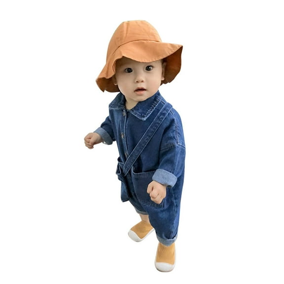Toddler Jumpsuits For Boy Baby Girls Boys Solid Cotton Autumn Long Sleeve Romper Jumpsuit Jeans Clothes Dark Blue Cute Homewears 2 Years-3 Years