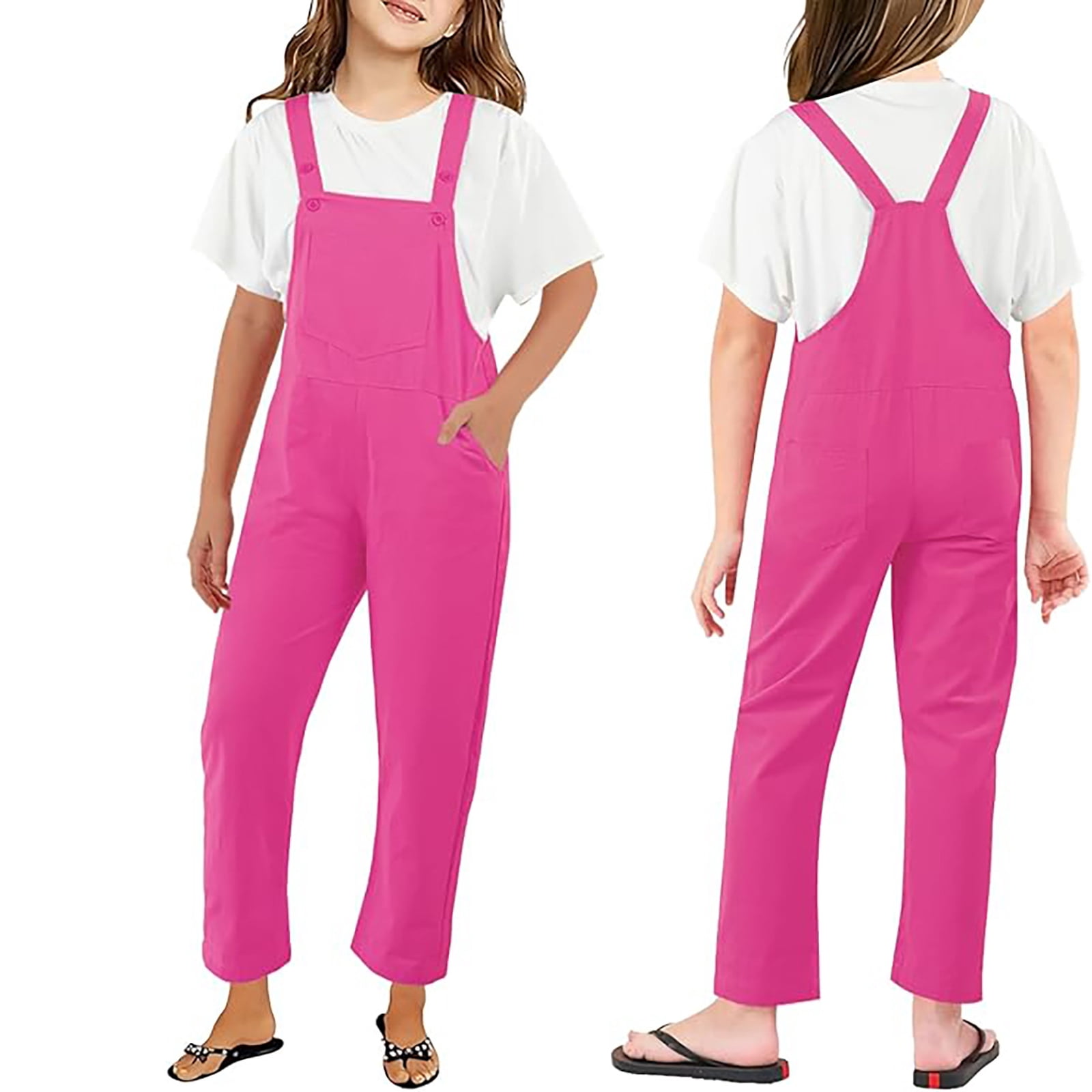 Toddler Jumpsuits for Girls Pink Overalls Spaghetti Strap Wide Leg Pants Overalls for Kids Girls Clothing Size 2T