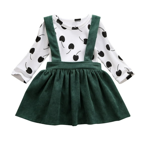 Toddler Kid Baby Girl Clothes Sets Long Sleeve Polka Dot Tops+Strap Bib Dress Fall Outfit Set 2pcs