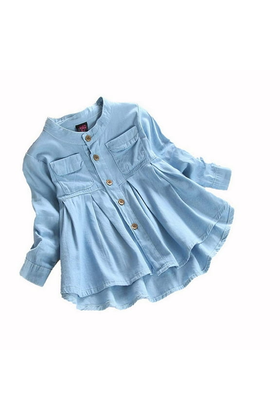 Baby Girls Toddler Denim Ruched Long Sleeve T-Shirt Tops Dress Clothing Children Autumn Winter Fashion Blouse