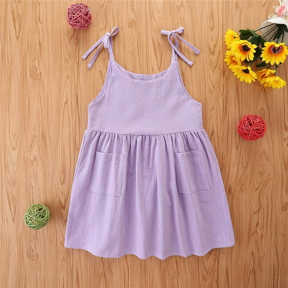 Toddler Kid Baby Girls Summer Sling Dress Cute Solid Color Casual Dress Girls Overall Dress Casual Summer Dresses For Girl 2024