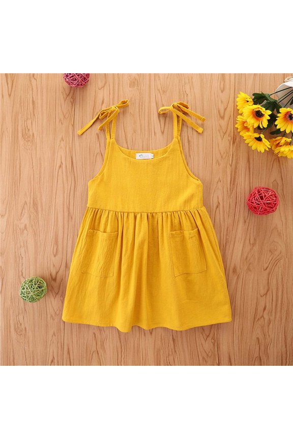 Toddler Kid Baby Girls Summer Sling Dress Cute Solid Color Casual Dress Girls Overall Dress Summer Dress