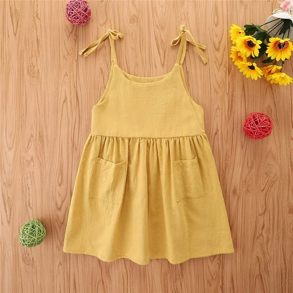 Toddler Kid Baby Girls Summer Sling Dress Cute Solid Color Casual Dress Swim Dress Light Up Dress