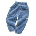 thumbnail image 1 of Toddler Kid Boy Elastic Mid Waist Washed Full Length Straight Pants Denim Jeans, 1 of 2
