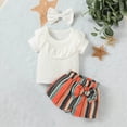 thumbnail image 1 of Toddler Kid Girl Clothes Stripe Short Sleeves Ruffle Tops + Bow Shorts 3Pcs Summer Outdoor Casual Girls Outfits, 1 of 5