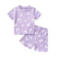 thumbnail image 1 of Toddler Kid Girl Outfits Clothes Floral Short Sleeve T-Shirt Top + Waist Pocketed Summer Short Sets 4-7T Girl Clothes Girls Summer Set 1-3 Years,18-24 Months, 1 of 9