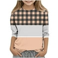 thumbnail image 1 of Toddler Kid Girl T-Shirts 3/4 Sleeve Tops Plaid Stripes Colorblock Crewneck 3-14 Years Girls Fall Spring Clothes (7 Years, Orange), 1 of 5