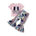 thumbnail image 1 of Toddler Kid Girls Bell Bottom Outfits Set Letter Print T-Shirt + Patterned Flared Pants Set, 1 of 9
