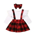 thumbnail image 1 of Toddler Kid Girls Christmas Clothing Set Lace Ruffles Tops+Plaid Skirts Red Dress Xmas Kid Costumes, 1 of 7