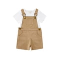 thumbnail image 1 of Toddler Kid Girls Summer Outfits White Crewneck Short-Sleeved T-Shirt + Solid Color Suspender Shorts Set, 1 of 9