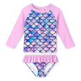 thumbnail image 1 of Toddler Kid Girls Swimsuit Rashguard Set Long Sleeve 2-Piece Bathing Suits Summer Beach Breathable Tankini with Sun Protection 2-8 Years, 1 of 4