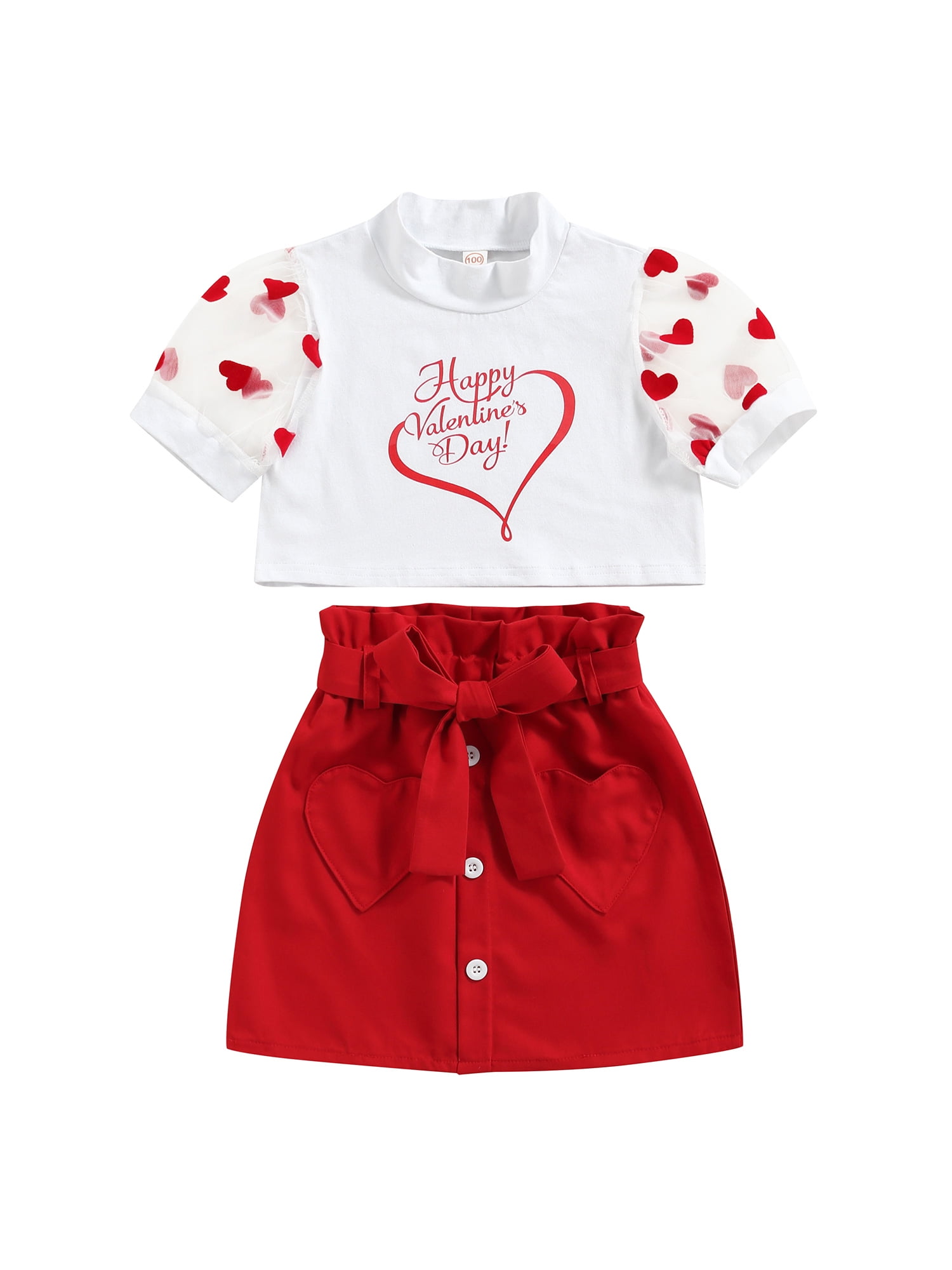 Toddler Kid Girls Valentine s Day 2Pcs Clothes Outfit Heart Print