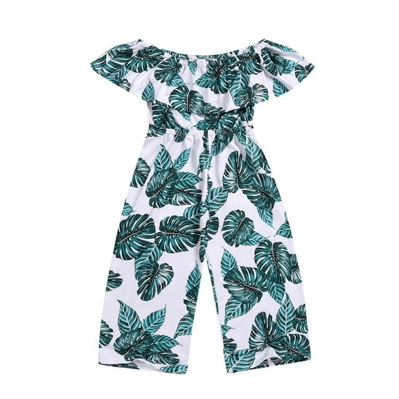 Toddler Kid Jumpsuit Pants Clothes Summer Girls Off Shoulder Jumpsuit With Leaf Print Children Kids Romper Clothes Summer Jumpsuit For Girls Boys