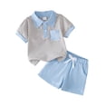 thumbnail image 1 of Toddler Kid Summer Outfits Cotton 2 Piece Shorts Set Boys 12M-5T Collared Short Sleeve Striped Shirt and Shorts (2-3 Years, Blue), 1 of 8