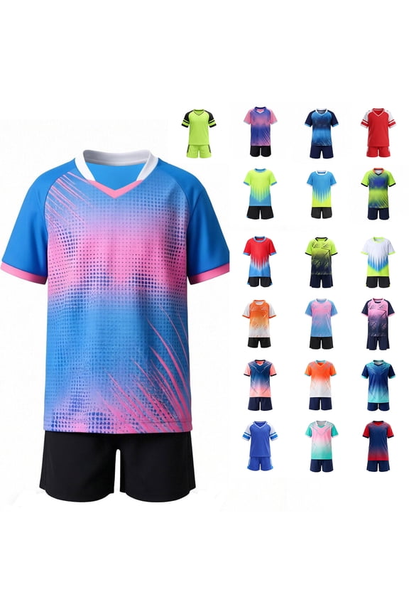 Toddler Kid's 2 Piece Outfit Suits Soccer Knited Short Sleeve Top Shorts Training Uniform