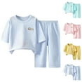thumbnail image 1 of Toddler Kid's 2 Piece Outfit Suits Solid Color 3/4 Sleeve Crew Neck Pajama Breathable Soft Outwear Suits, 1 of 4
