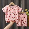 thumbnail image 1 of Toddler Kids 2‑Piece Outfit, Comfortable Cotton Printed Top and Elastic Waist Shorts, Pajama Set for Spring Summer Indoor Daily | TruHer,Red 3 Years, 1 of 4