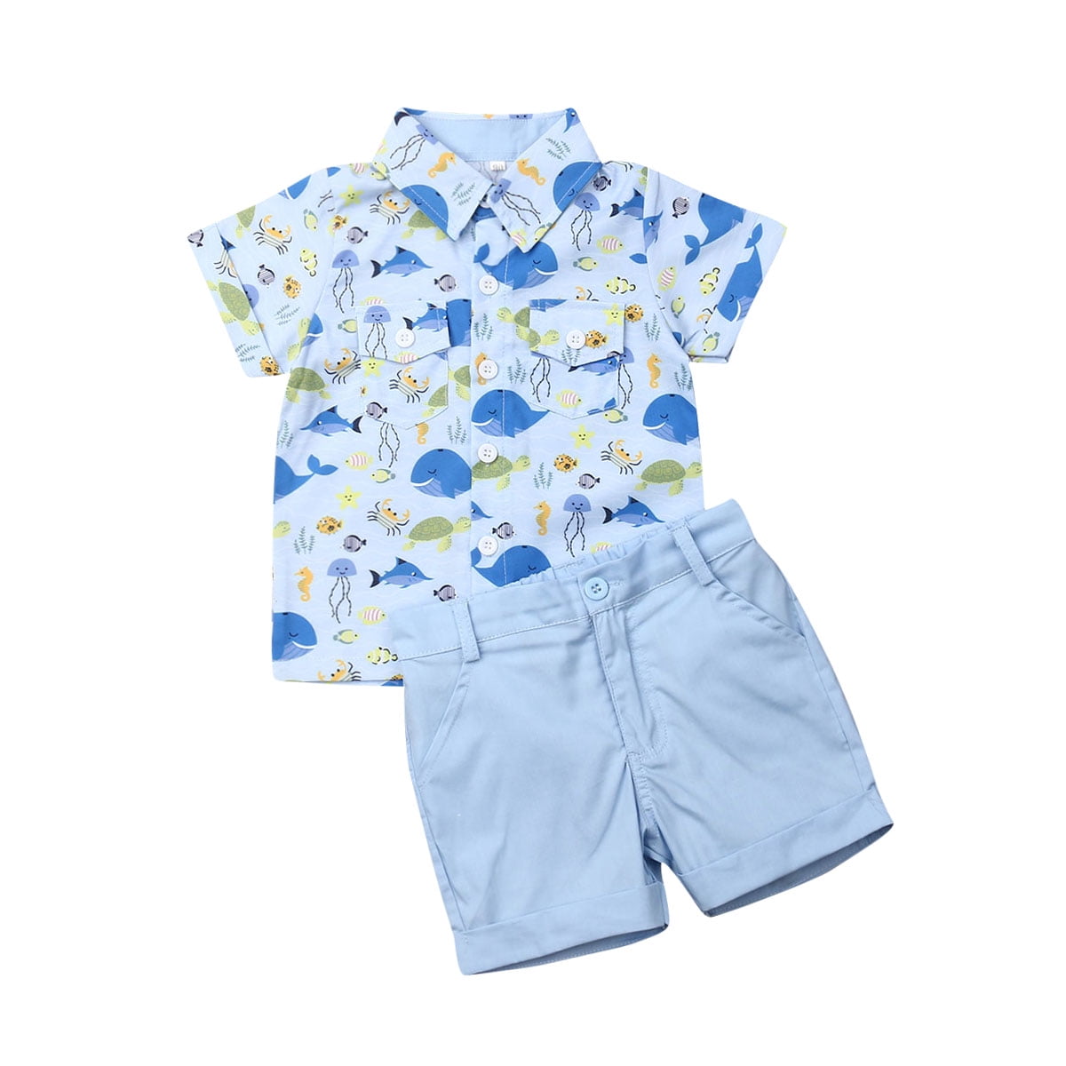 2pcs Toddler Boy Playful Dinosaur Print Lapel Collar Shirt and Shorts Set