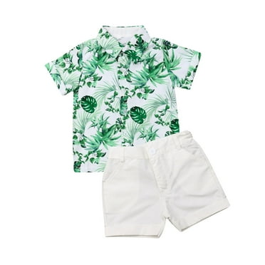 Toddler Kids Baby Boy Gentleman Green Leaf Printing Short Sleeve T-Shirt Button Shirts Shorts Pants 2Pcs Summer Outfits