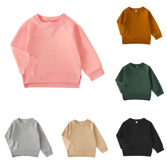 Toddler Kids Baby Boy Girl Crewneck Sweatshirt Long Sleeve Solid Color Pullover Top Casual Spring Fall Clothes 18months-baby Girl Clothes 3-4 Years