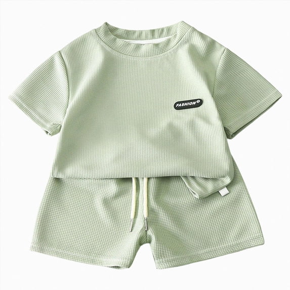 Toddler Kids Baby Boy Summer Clothes Sets 18 24 Months 2T 3T 4T 5T 6T Solid Print Short Sleeve Loose Fitting Tops Solid Shorts Outfits Kaprioy Baby Boy Casual Clothes