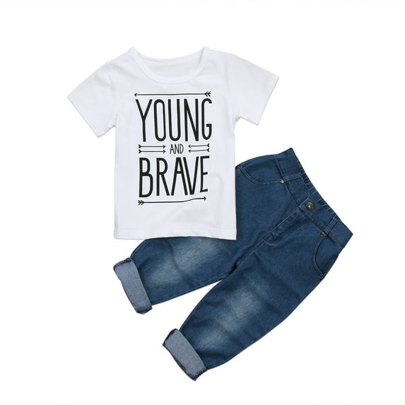 Toddler Kids Baby Boy T-Shirt Tops Denim Pants Trousers Outfits Clothes Set 2Pcs