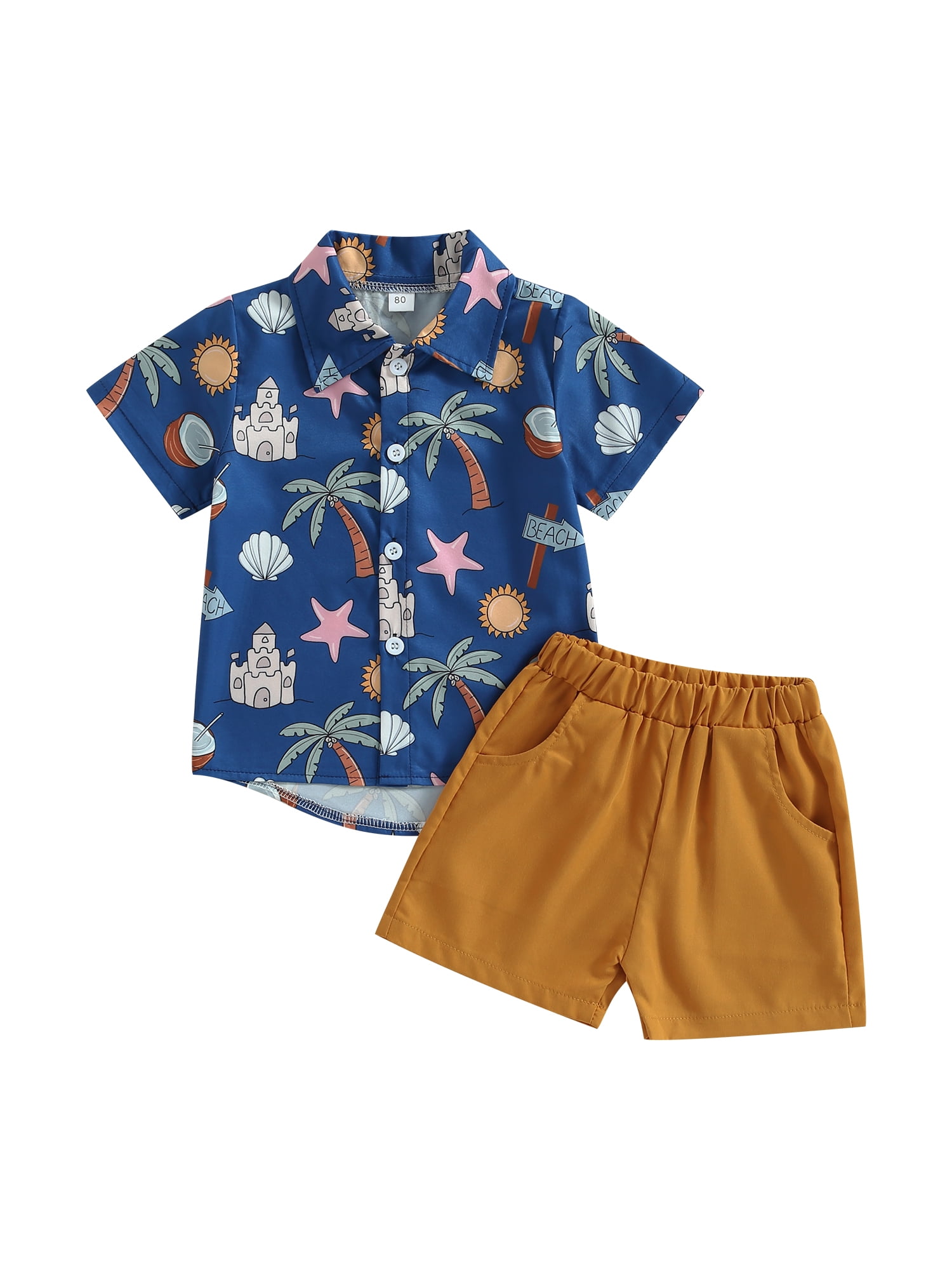 3pcs Toddler Boy Vacation Straw Hat and Flamingo Print Shirt and Pocket Design Shorts Set