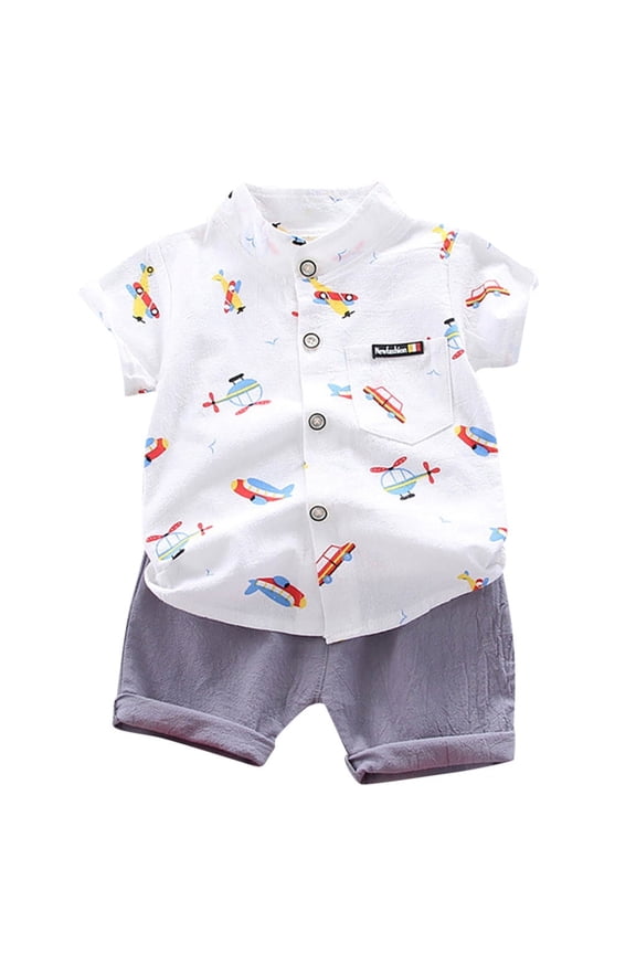 Toddler Kids Baby Boys Cartoon Plane Handsome Shirt Tops Shorts Outfits Sets Boy Dailywear