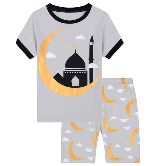 Toddler Kids Baby Boys Cartoon Printed Loose Cute Casual T Shirt Grid Shorts Outfits,Size 5-6 Years