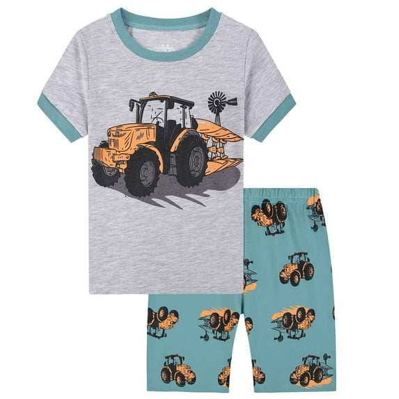 Toddler Kids Baby Boys Cartoon Printed Loose CuteT Shirt Grid Shorts Outfits,Size 5-6 Years
