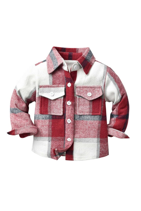 Toddler Kids Baby Boys Flannel Plaid Shirt Long Sleeve Lapel Button Down Tops Coat Jacket Outfits Fall Winter Clothes