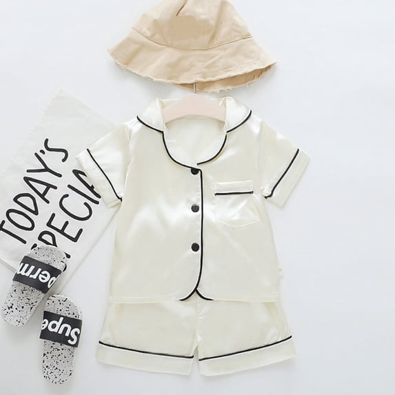 Toddler Kids Baby Boys Girl Solid Pajamas Sleepwear T shirt Shorts Clothes Set White 2-3 Years