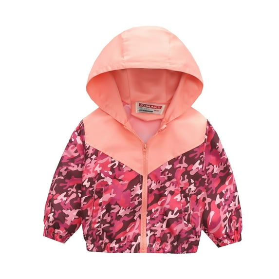 Toddler Kids Baby Boys Girls Camouflage Zip Windproof Jacket Hooded Trench Lightweight Kids Casual Outerwear