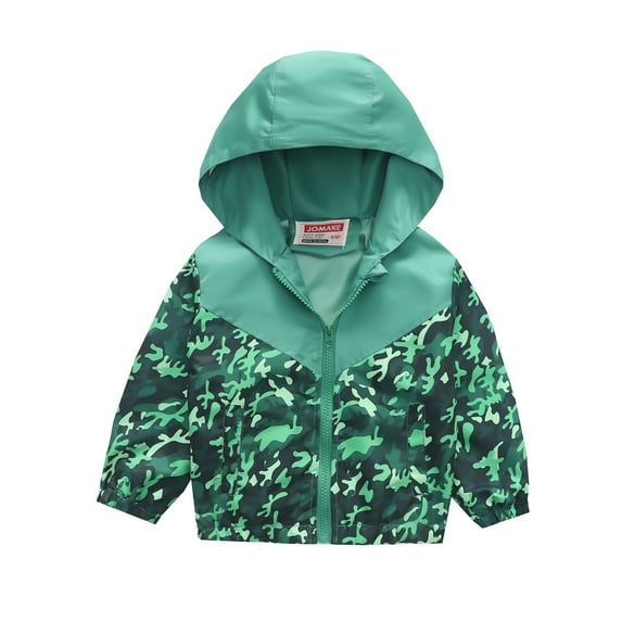 Toddler Kids Baby Boys Girls Cartoon Dinosaur Rainbow Camouflage Zip Windproof Jacket Hooded Trench Lightweight Kids Coats Windbreaker Casual Outerwear