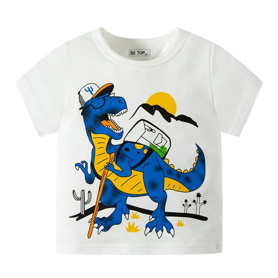 Toddler Kids Baby Boys Girls Cartoon Dinosaur Short Sleeve Crewneck T Shirts Tops Tee Clothes For Children