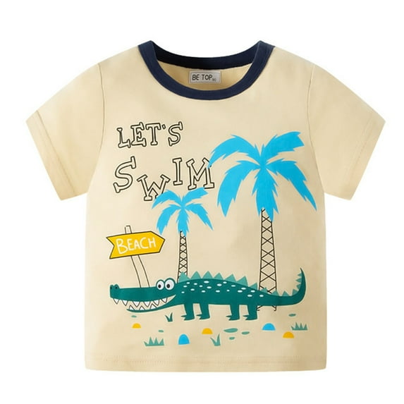 Toddler Kids Baby Boys Girls Cartoon Summer Beach Short Sleeve Crewneck T Shirts Tops Tee Clothes For Children 1-2T