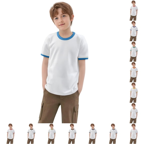 Toddler Kids Baby Boys Girls Color Block Short Sleeve Crewneck T Shirts Tops Tee Clothes For Children Classic Fit Tees for Boys