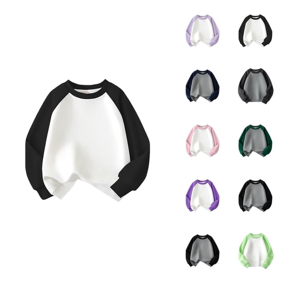 Toddler Kids Baby Boys Girls Color Block Splice Basic Crewneck Pullover Sweatshirt Children's Hoodie Coat Tops