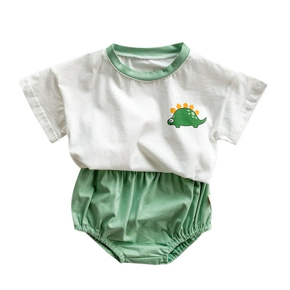Toddler Kids Baby Boys Girls Cute Cartoon Animals Short Sleeve T Shirt Blouse Tops Solid Shorts Pants Outfit Set 2PCS Clothes