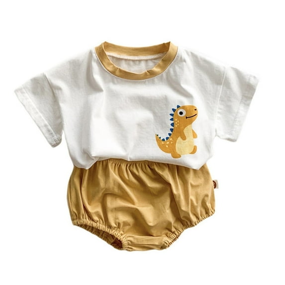 Toddler Kids Baby Boys Girls Cute Cartoon Animals Short Sleeve T Shirt Blouse Tops Solid Shorts Pants Outfit Set 2PCS Clothes