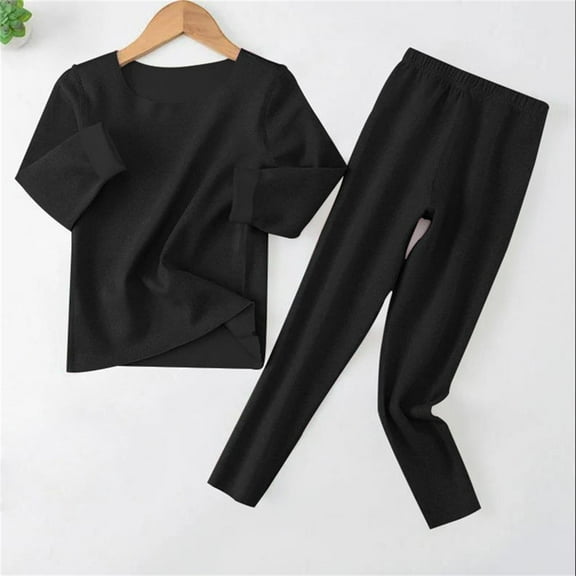 Toddler Kids Baby Boys Girls Long Sleeve Tops Blouse Pj’s Solid Pants Trousers Sleepwear Pajamas Outfits Set Black 6-7 Years