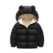 AOMPMSDX Toddler Kids Baby Boys Girls Padded Snowsuit Winter Clothes Hooded Bear Ears Jacket Coat Outerwear Black 12 Months-18 Months