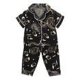 thumbnail image 1 of Toddler Kids Baby Boys Girls Satin Short Sleeve Cartoon Button Down Shirt Tops + Long Pants Silk Pajamas Sleepwear Outfits Loungewear Set, 1 of 4
