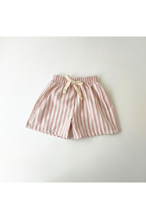 Toddler Striped Linen Shorts Summer Lightweight Comfy Breathable Elastic High Waist Kids Shorts Boys Girls Clothes 2-10T