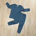 thumbnail image 1 of Toddler Kids Baby Boys Girls Solid Knit Tops Pants Pajamas Sleepwear Outfits Set Navy 12-24 Months, 1 of 4